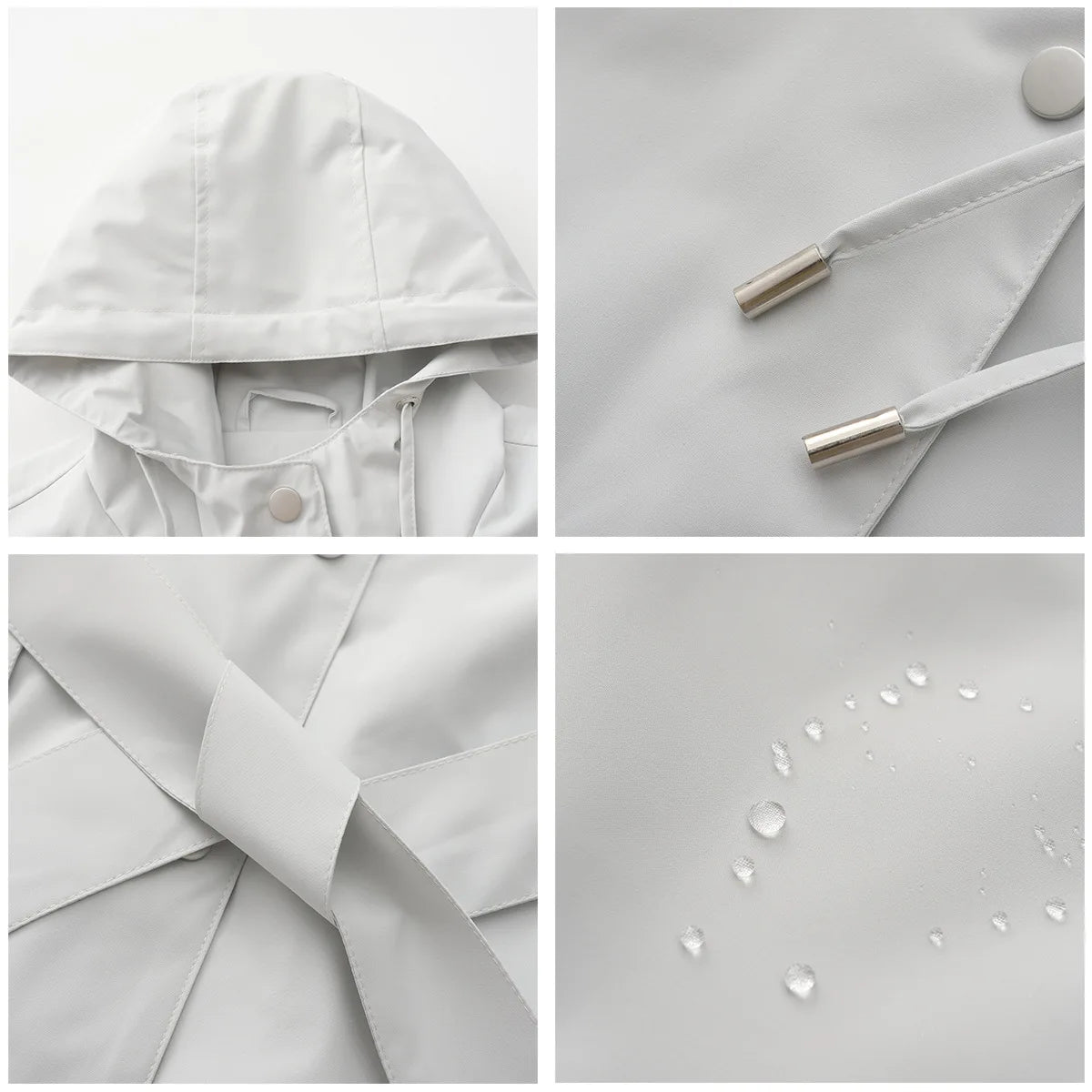 Hooded Water-repellent Jacket with Belt Thin Casual Loose Trench Coat