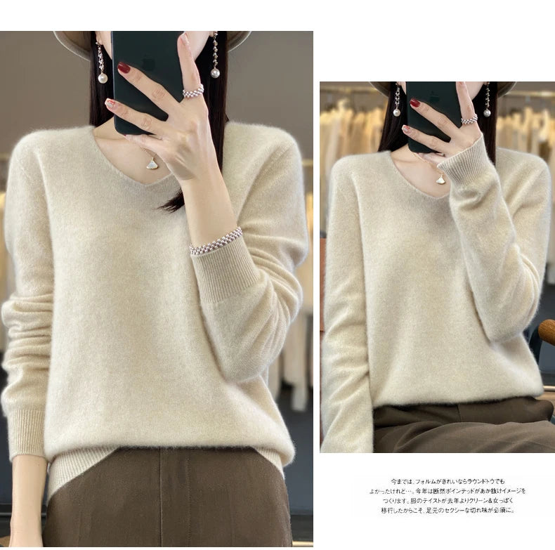 Merino Pure Wool V-neck Autumn And Winter Pullover Sweater