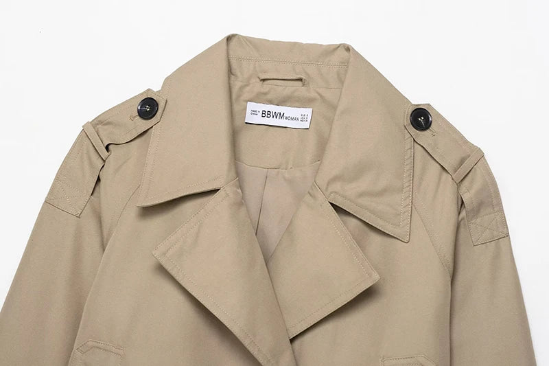Double Breasted Short Coat Trench Turn-down Collar