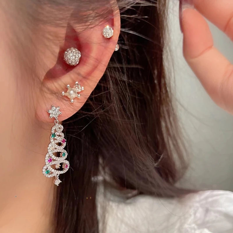 Zircon Christmas Tree Earrings Rhinestone Xmas Tree