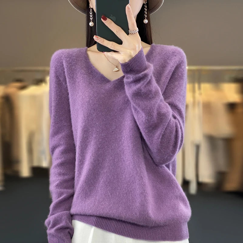 Merino Pure Wool V-neck Autumn And Winter Pullover Sweater