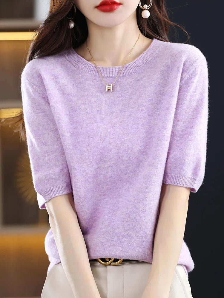 Merino Wool Short Sleeved Women's Sweater