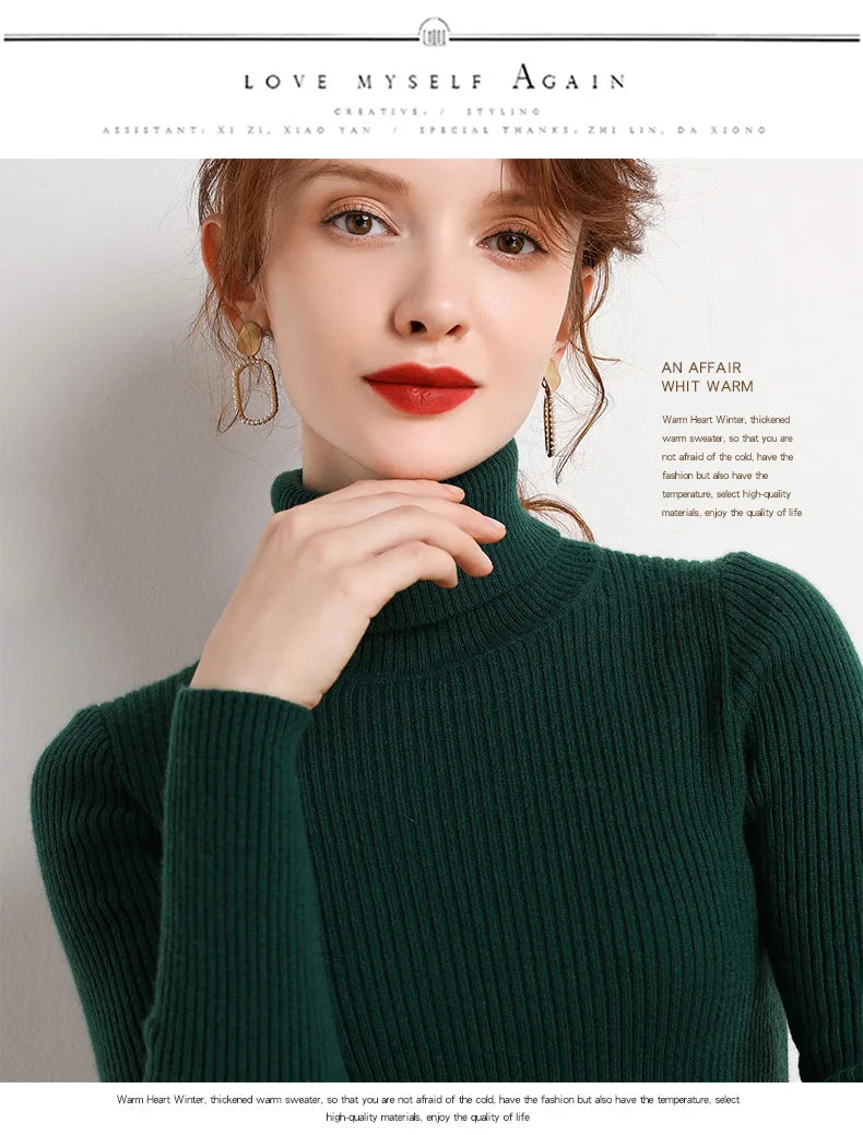 Heliar Women Fall Turtleneck Sweater Knitted Soft Pullovers Cashmere
