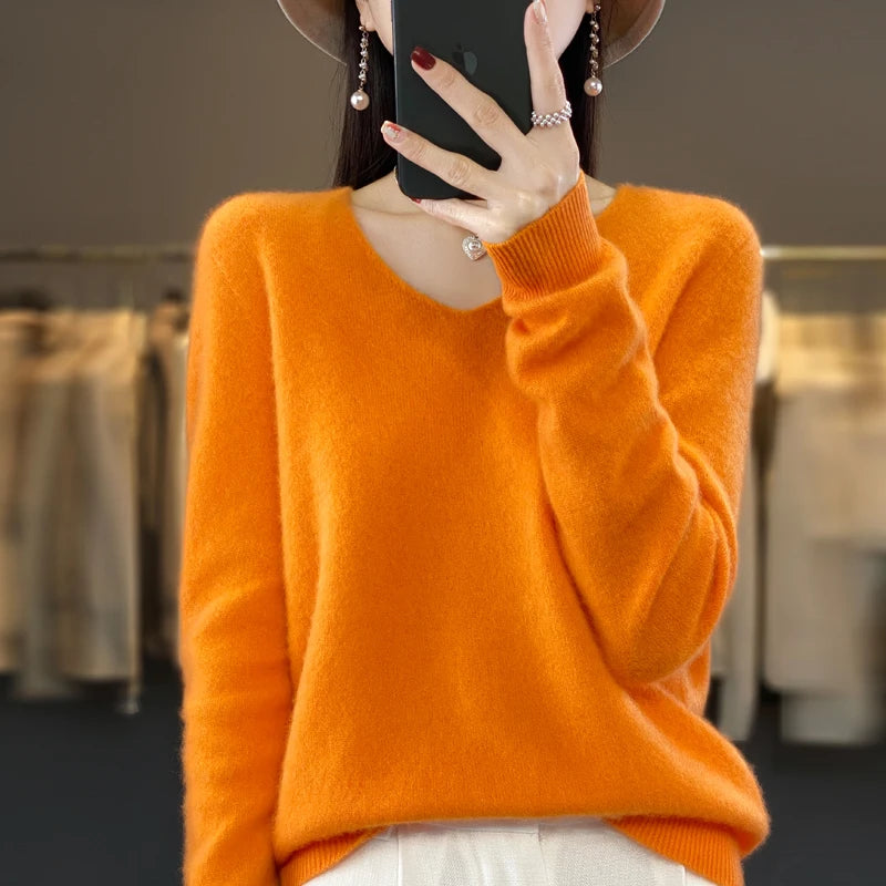 Merino Pure Wool V-neck Autumn And Winter Pullover Sweater