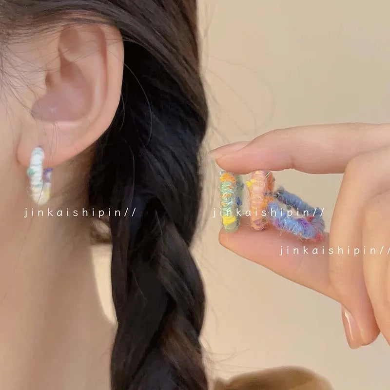 KADRUFI Women Korean Fashion Winter White Plush Stud Earrings