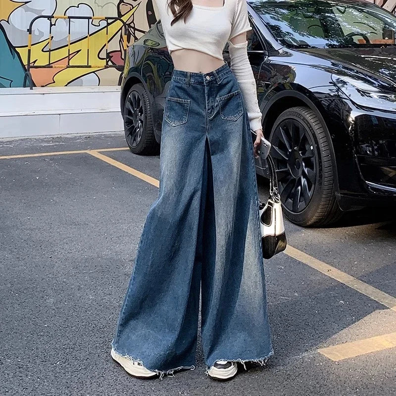 Woman High Waist Vintage Designer Wide Leg Jeans