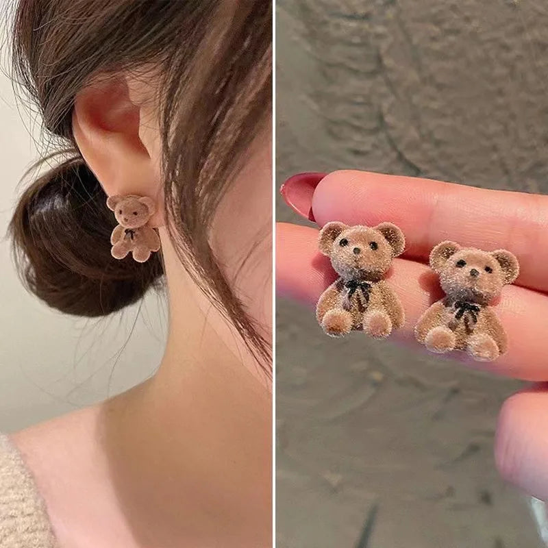 Cute Flocking Plush Bear Stud Earrings
