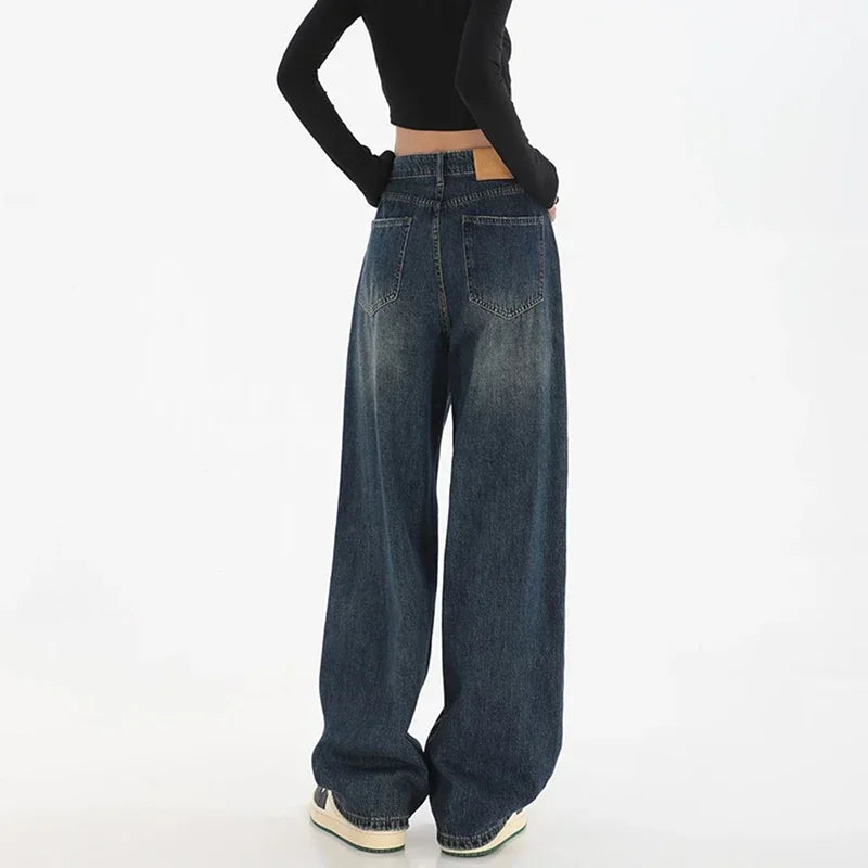 Woman High Waist Slim Fit Wide Leg Jeans