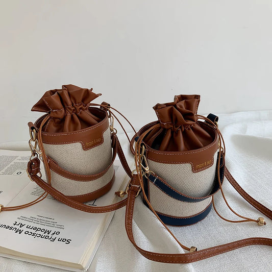 Women Vintage Patchwork Cylinder Shoulder Bag