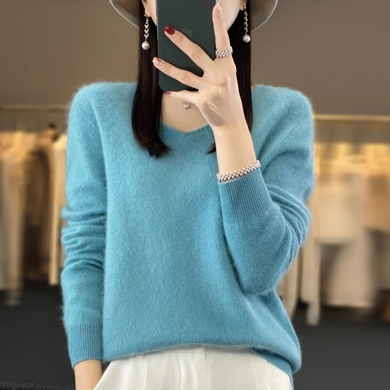 Merino Pure Wool V-neck Autumn And Winter Pullover Sweater