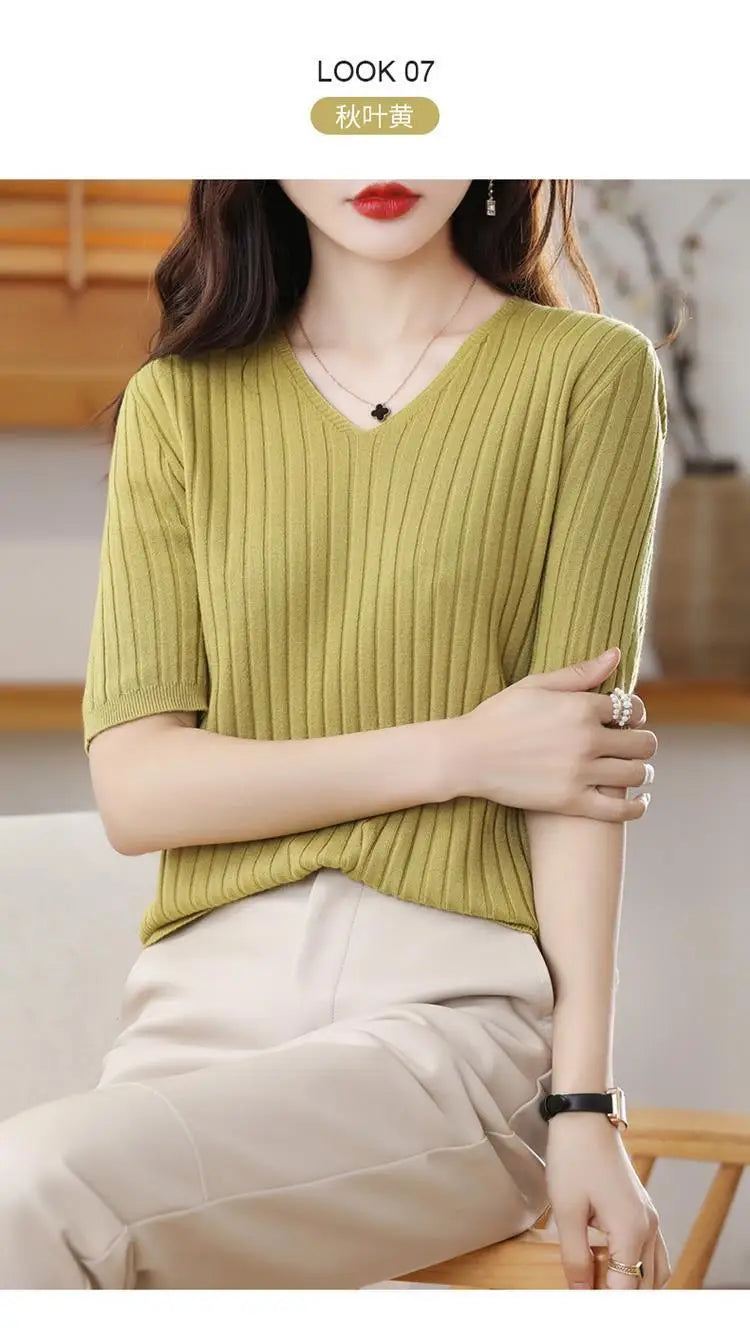 Women's V-neck Short-Sleeved Exquisite Cashmere