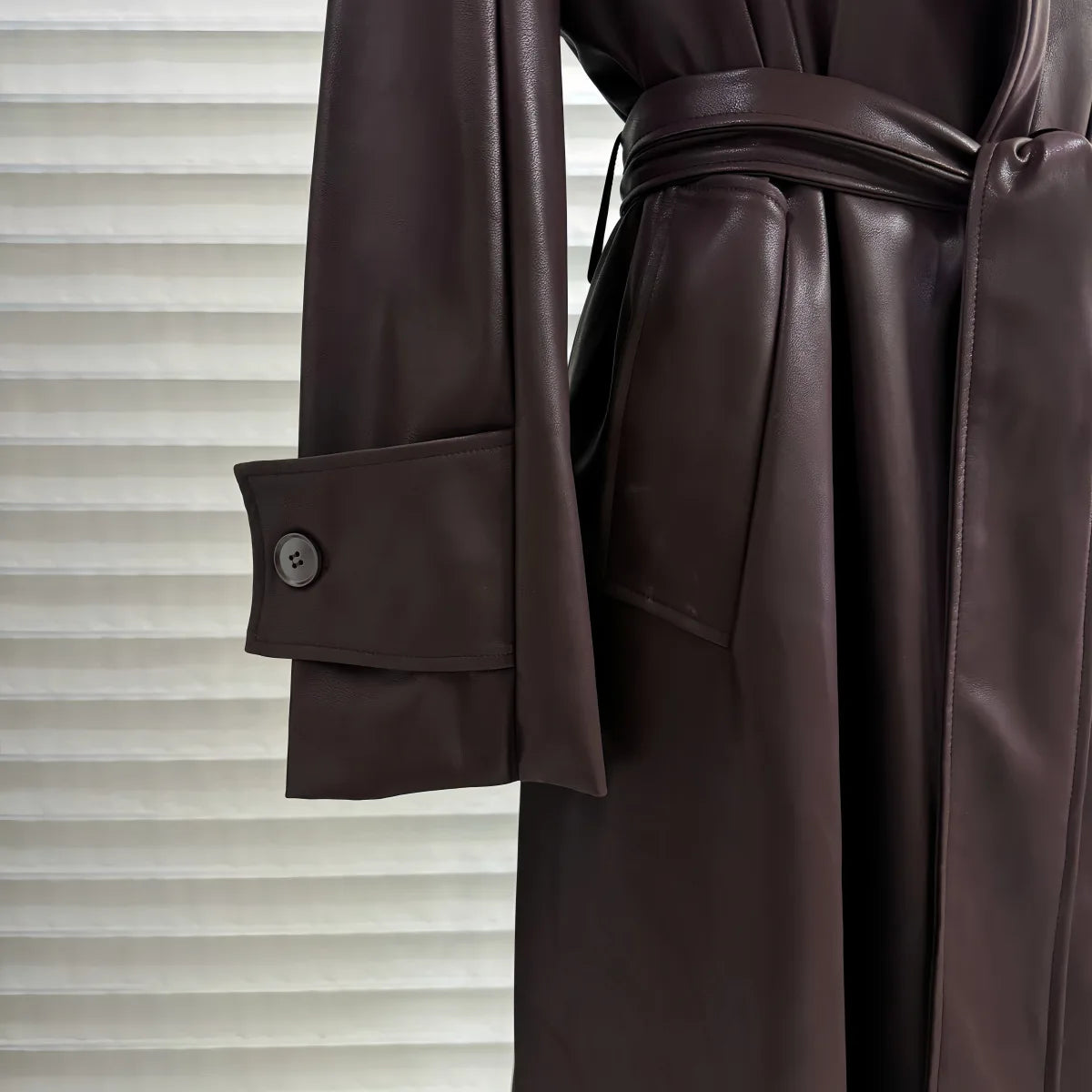 French temperament large lapel collar medium and long leather jacket