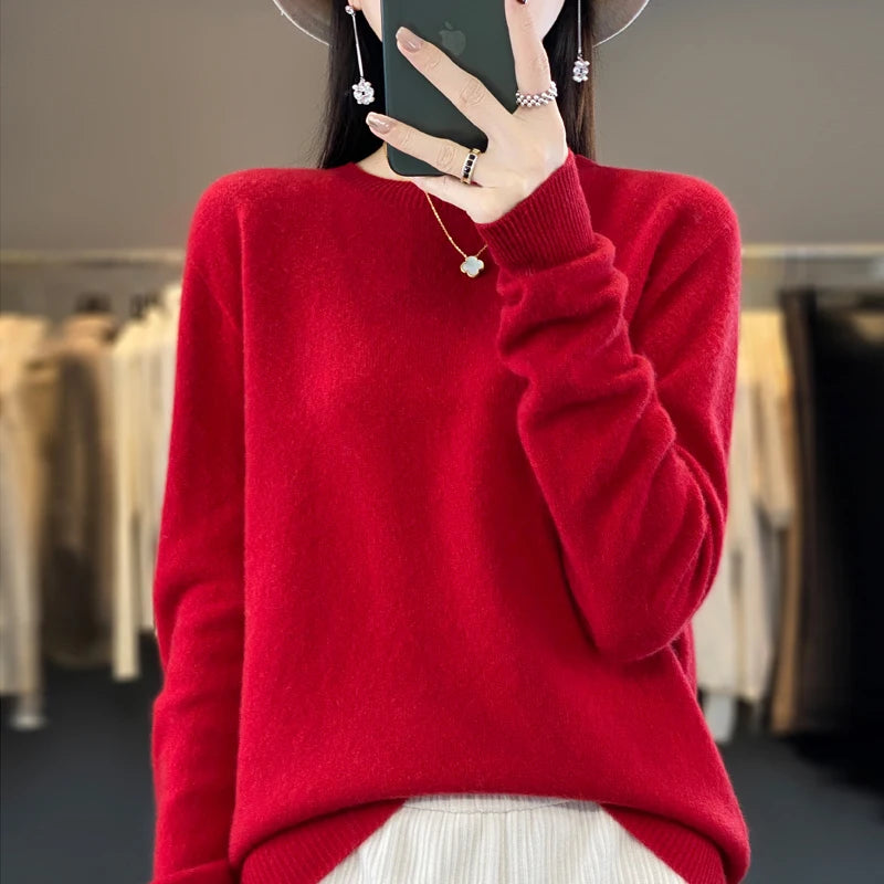 Wool Round Neck Top Fashion Versatile Knitted Loose Long Sleeve