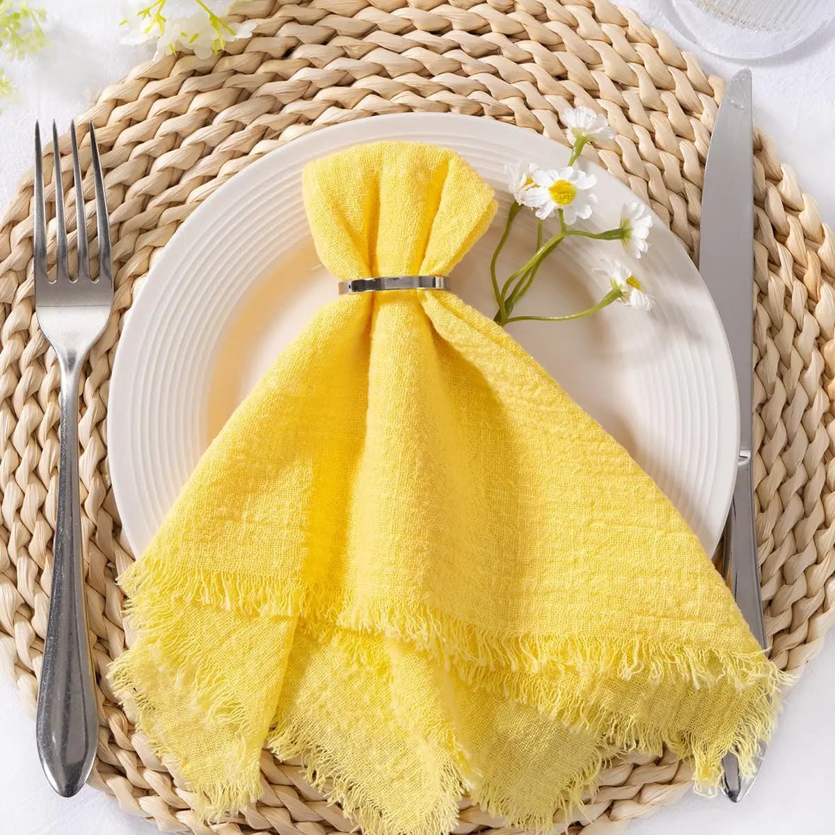 6Pcs 32x32cm Handmade Cotton Cloth Napkins, 100% Cotton