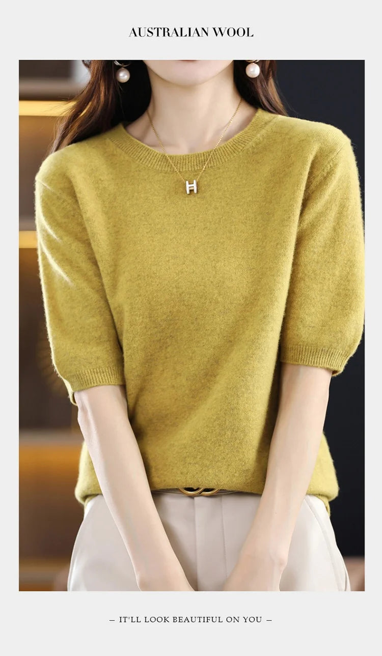 Merino Wool Short Sleeved Women's Sweater