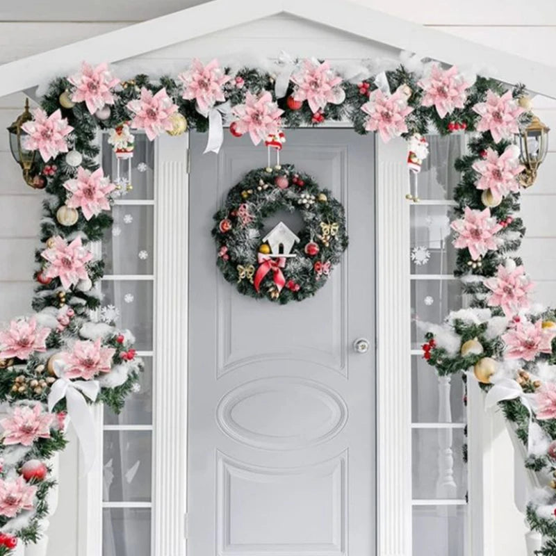 10/5/1pcs 14.5cm Glitter Artifical Christmas Flowers  Christmas Tree Decoration Happy New Year Ornaments Xmas Fake Flowers natal