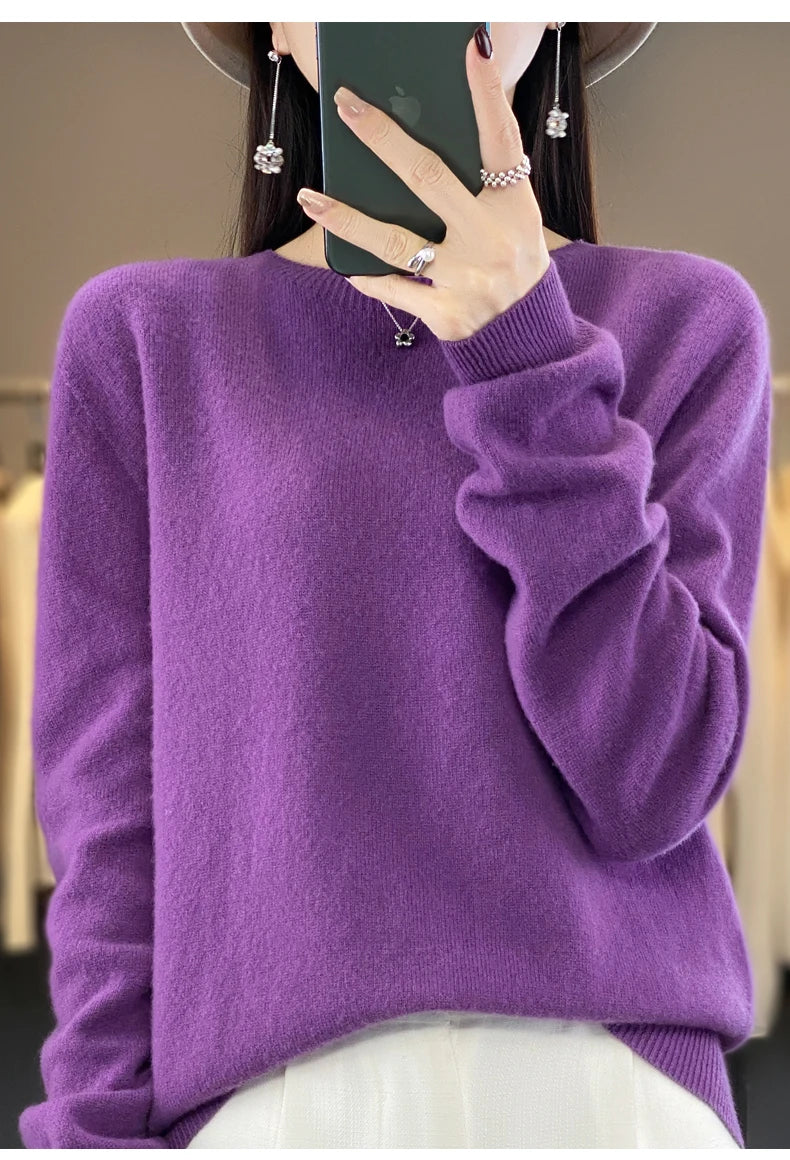 Wool Round Neck Top Fashion Versatile Knitted Loose Long Sleeve
