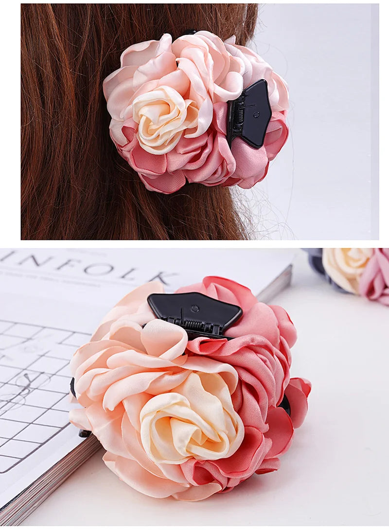 Big Camellia Flower Hair Claws Clips Women