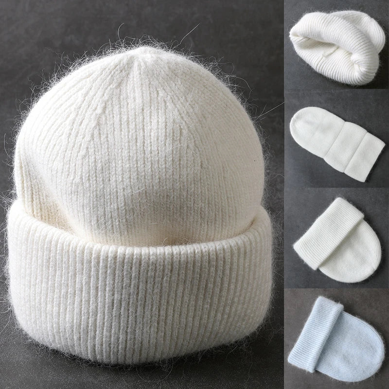 Winter Angola Rabbit Fur Knitted Beanies