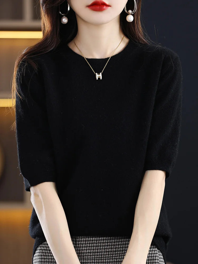 Merino Wool Short Sleeved Women's Sweater