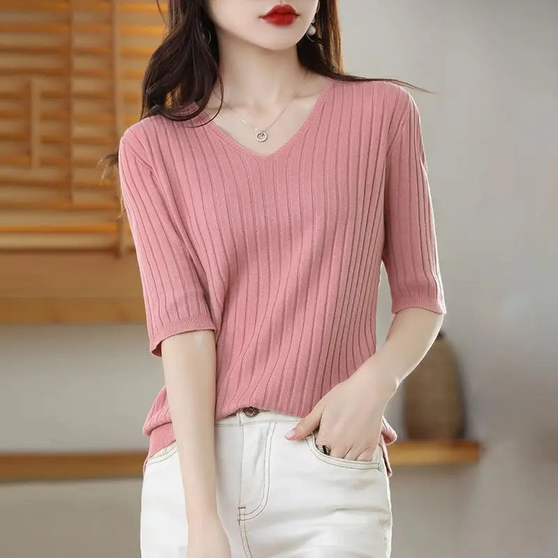 Women's V-neck Short-Sleeved Exquisite Cashmere