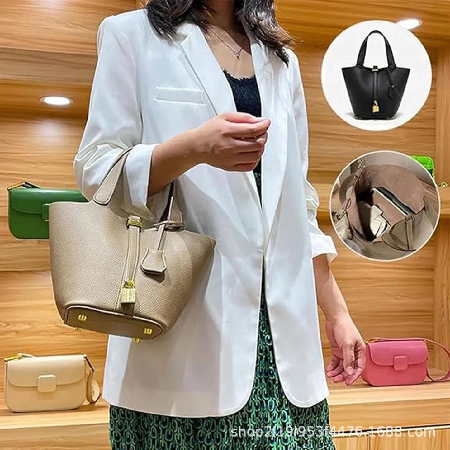 Large Capacity PU Handbag Basket Bucket Bag