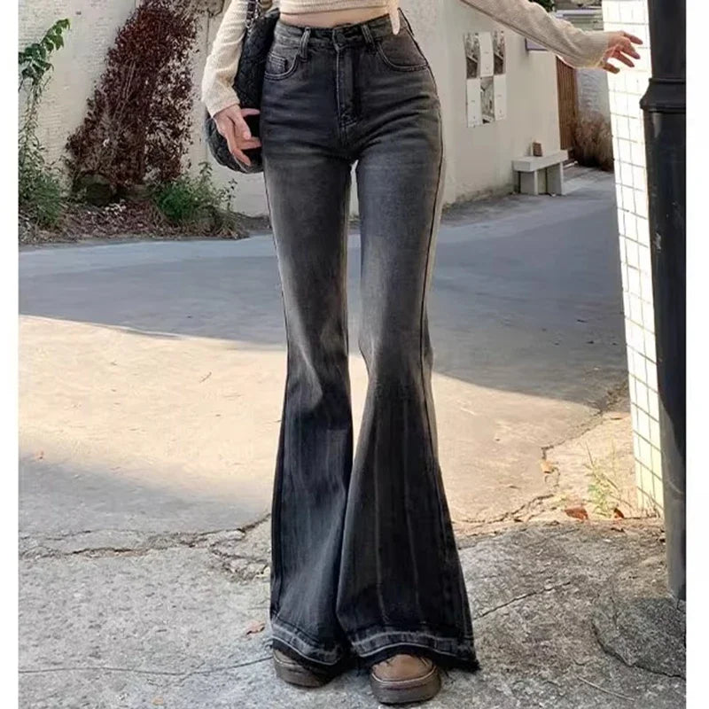Woman High Waist Vintage Casual Flare Jeans