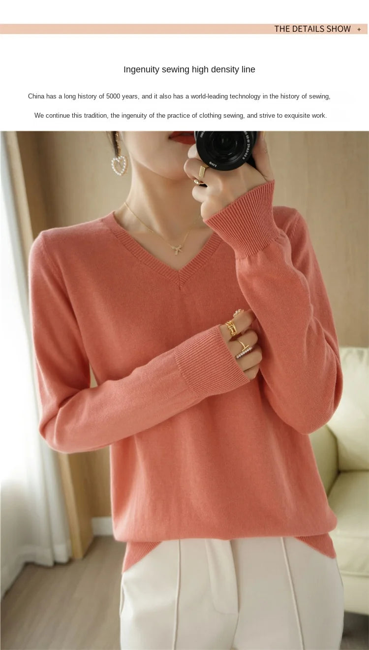 V-neck Knitted Sweater 100% Long Staple Cotton