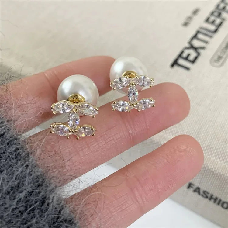 Double C Pearl Earrings Women's Luxury Unique Drop Earrings