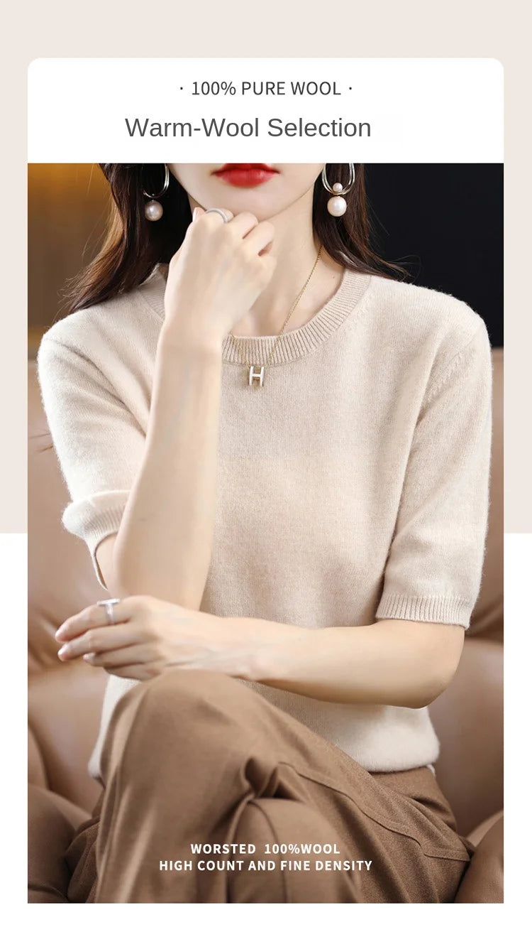Merino Wool Short Sleeved Women's Sweater