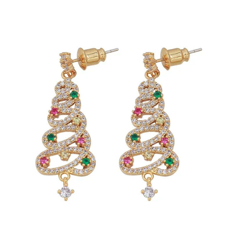 Zircon Christmas Tree Earrings Rhinestone Xmas Tree