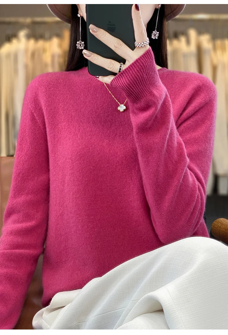 Wool Round Neck Top Fashion Versatile Knitted Loose Long Sleeve