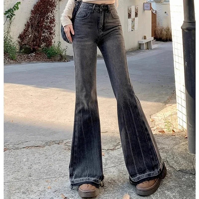 Woman High Waist Vintage Casual Flare Jeans