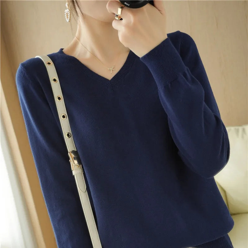 V-neck Knitted Sweater 100% Long Staple Cotton