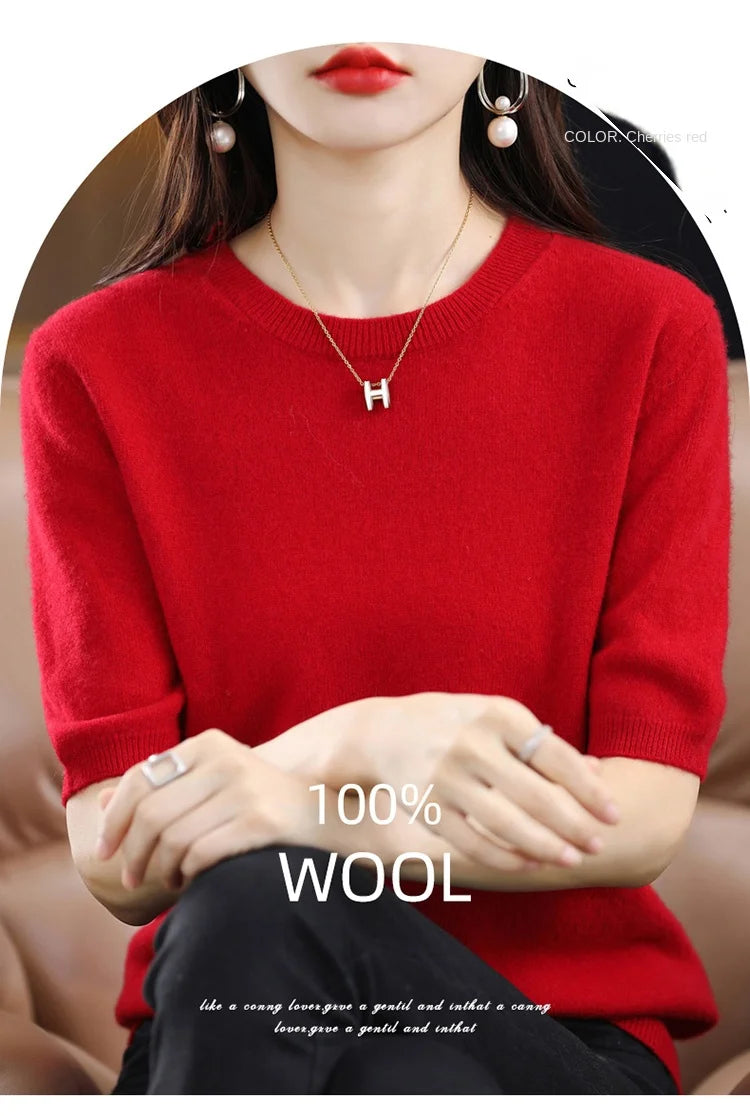 Merino Wool Short Sleeved Women's Sweater