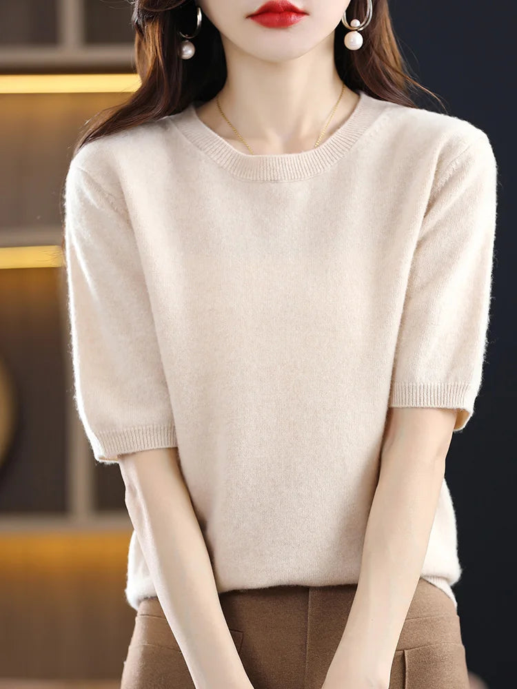 Merino Wool Short Sleeved Women's Sweater