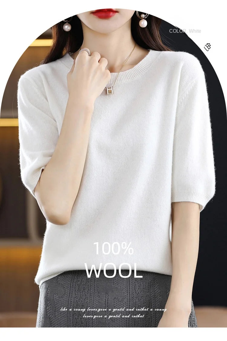 Merino Wool Short Sleeved Women's Sweater