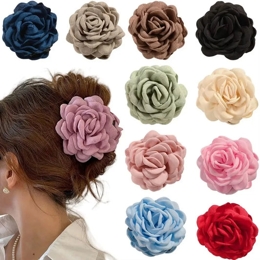 16 Colors Sweat Medium Size Cotton Fabric Rose Flower Hair Claw