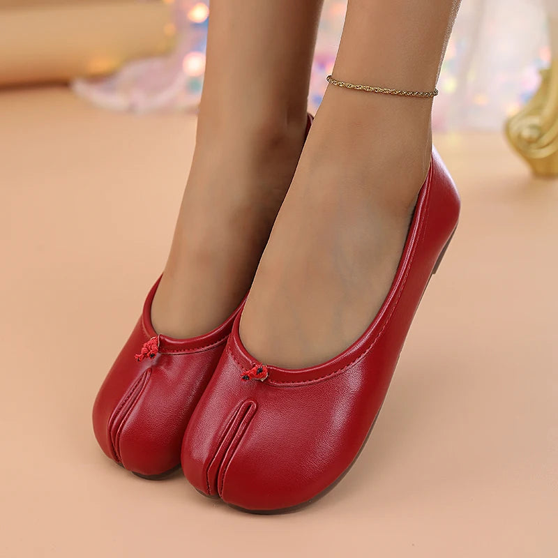 2025 Women's Leather Toe Separator Loafers Flat