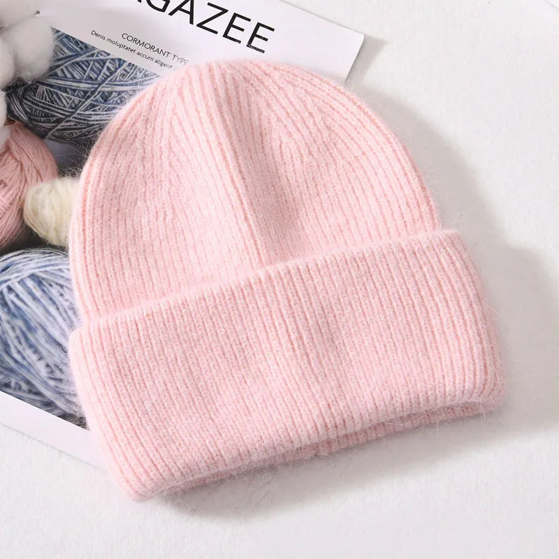 Winter Angola Rabbit Fur Knitted Beanies