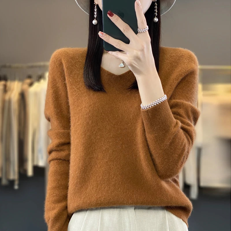 Merino Pure Wool V-neck Autumn And Winter Pullover Sweater
