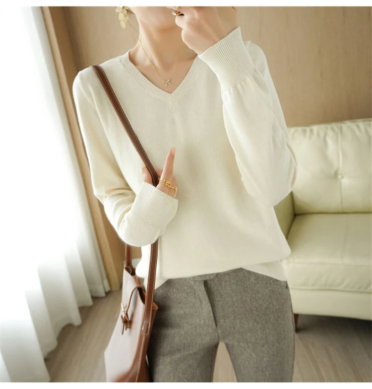 V-neck Knitted Sweater 100% Long Staple Cotton