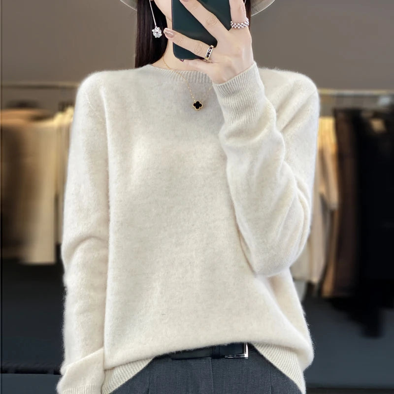 Wool Round Neck Top Fashion Versatile Knitted Loose Long Sleeve