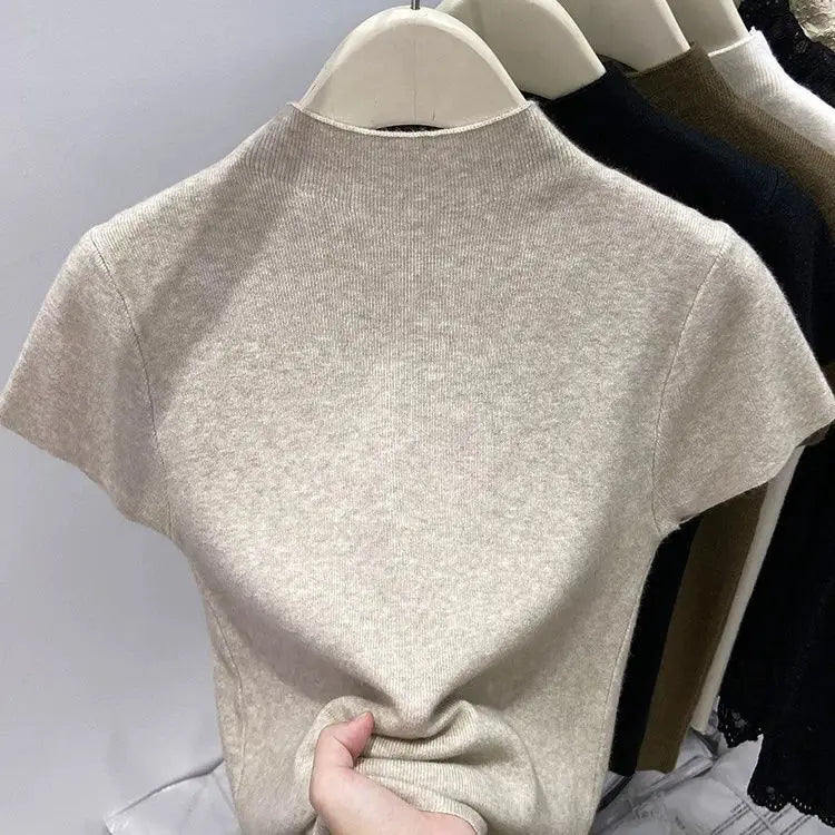2025 Basic Turtleneck Solid Thin Summer Pullover
