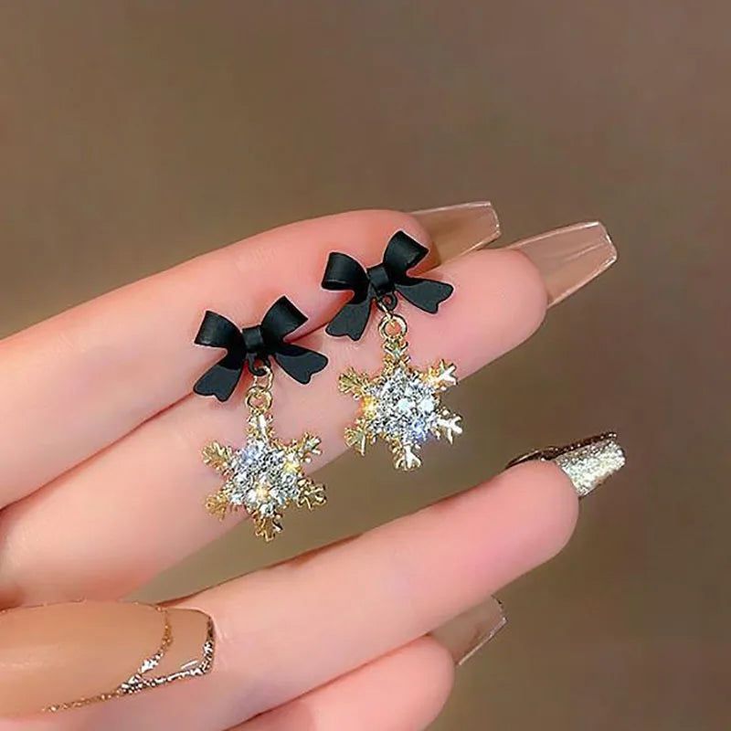 2024 New Red Bow Knot Snowflakes Drop Earring