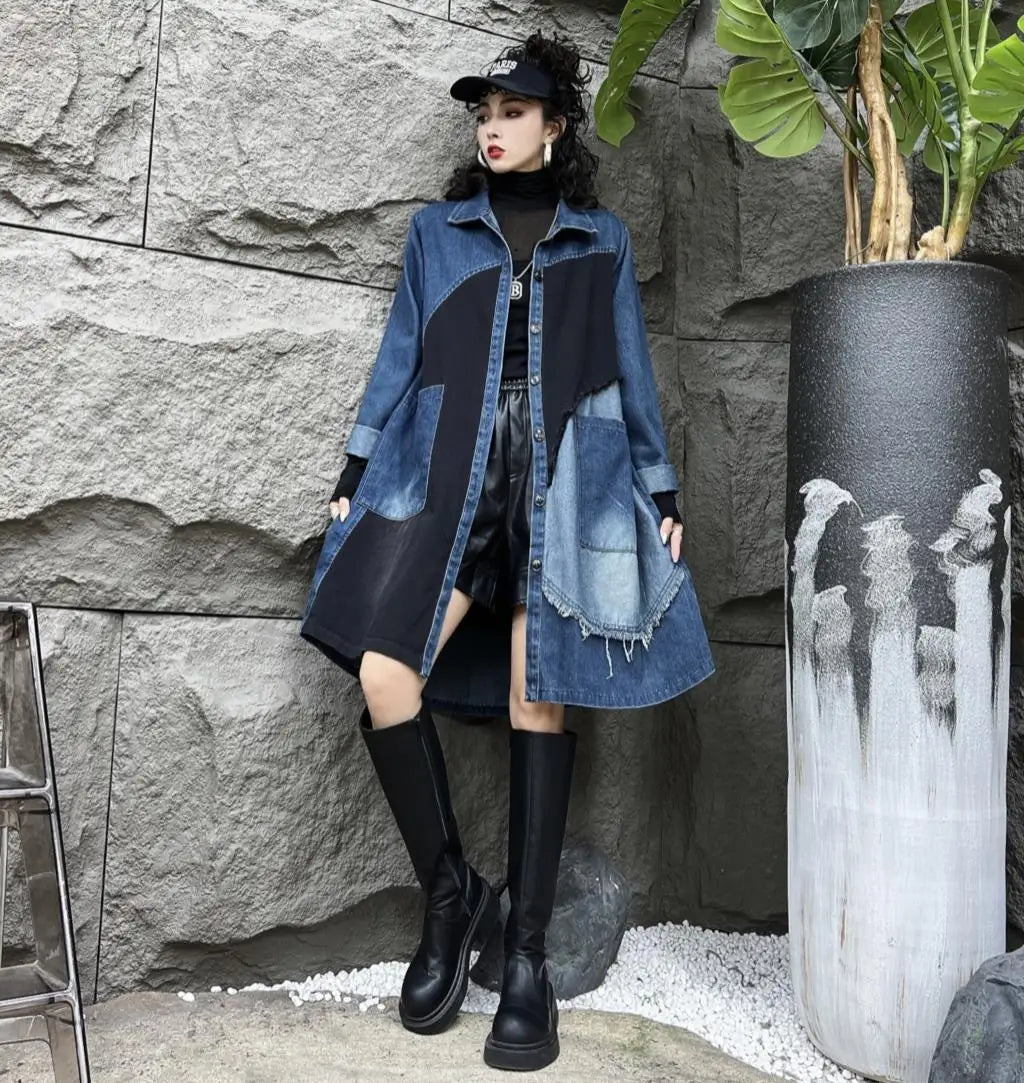 Oversized Denim Autumn Midi Trench Coat