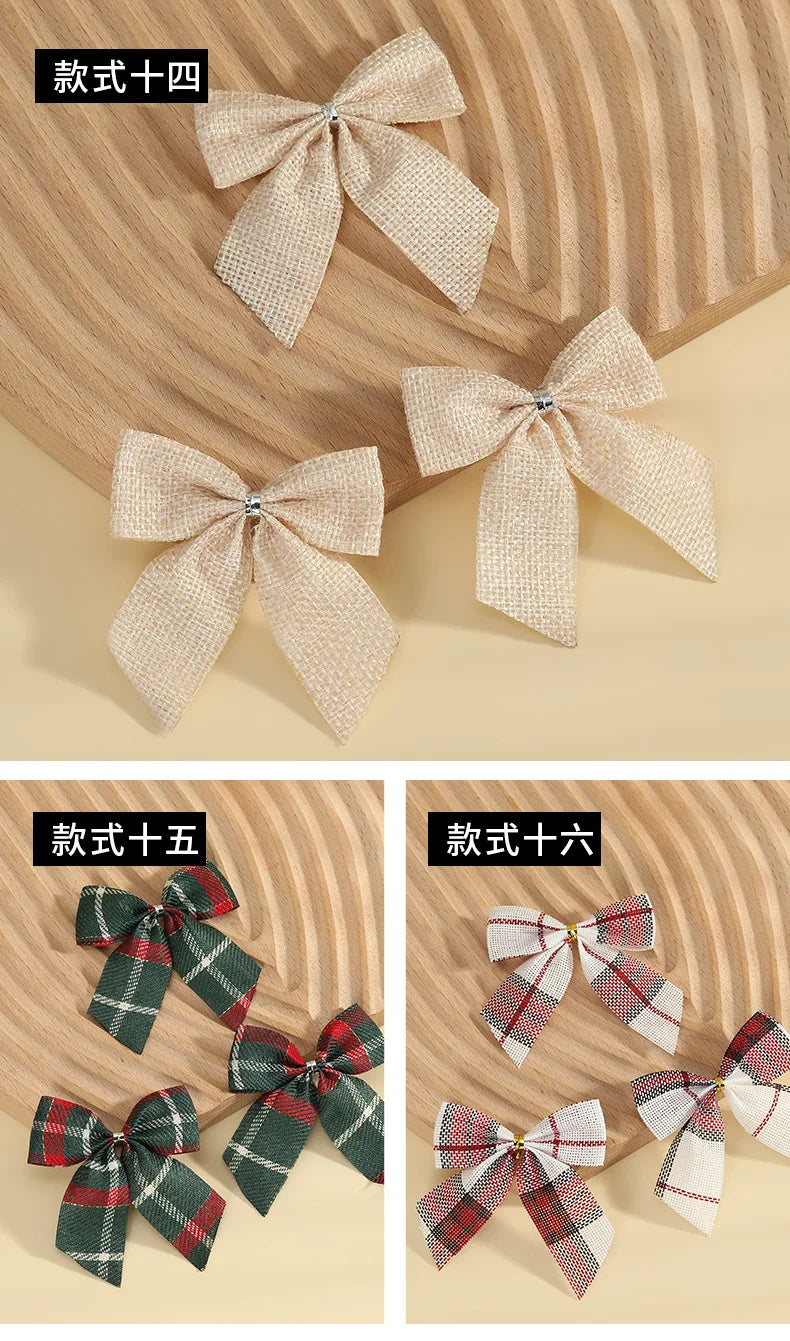 24/5pcs Christmas Bows Christmas Ornaments Gold Red Bows Christmas Tree Ornaments 2025 New Year Decorations Mini Bows Gift Wrap
