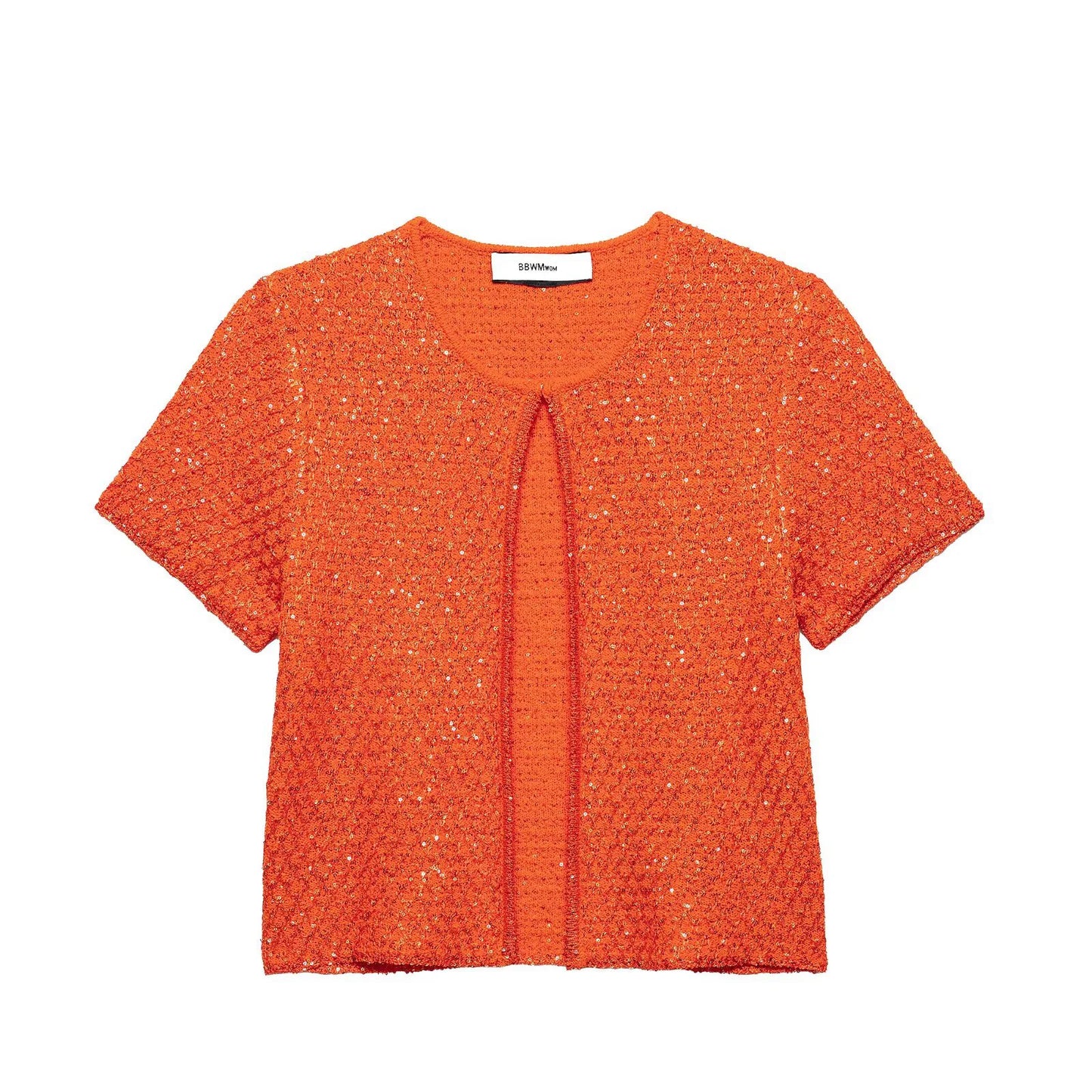 Simple Bead Decoration Round Neck Short Sleeve Knitted Top