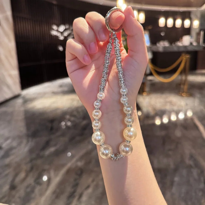 Luxury Pearl Crystal Bead Key Chains Charm Rhinestone Lanyard