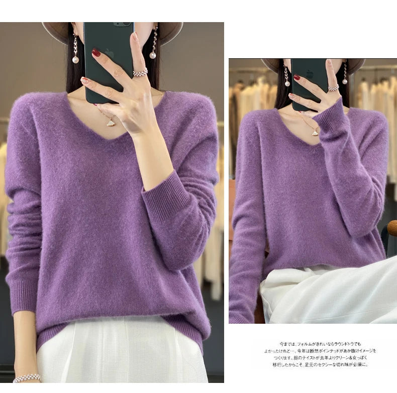 Merino Pure Wool V-neck Autumn And Winter Pullover Sweater